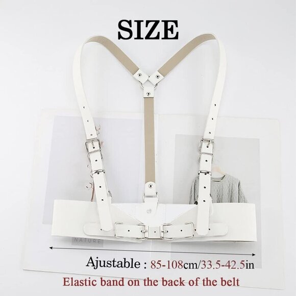 Gothic White Leather Wide Waist Belt Adjustable Punk Rave Costume Accessory main image 5